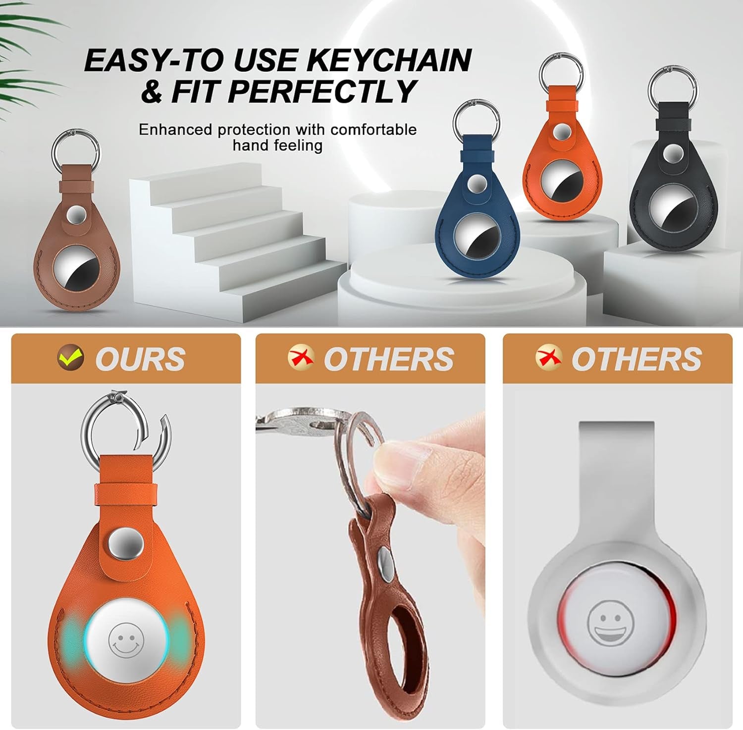 Genuine Leather Case for Apple Airtag Tracker, 4 Pack Protective Cover for Airtag Keychain Anti-Lost Airtag Secure Holder Anti-Scratch Airtag Case Cover for Airtag 2021 Key Ring Pets Keys Bag Finder